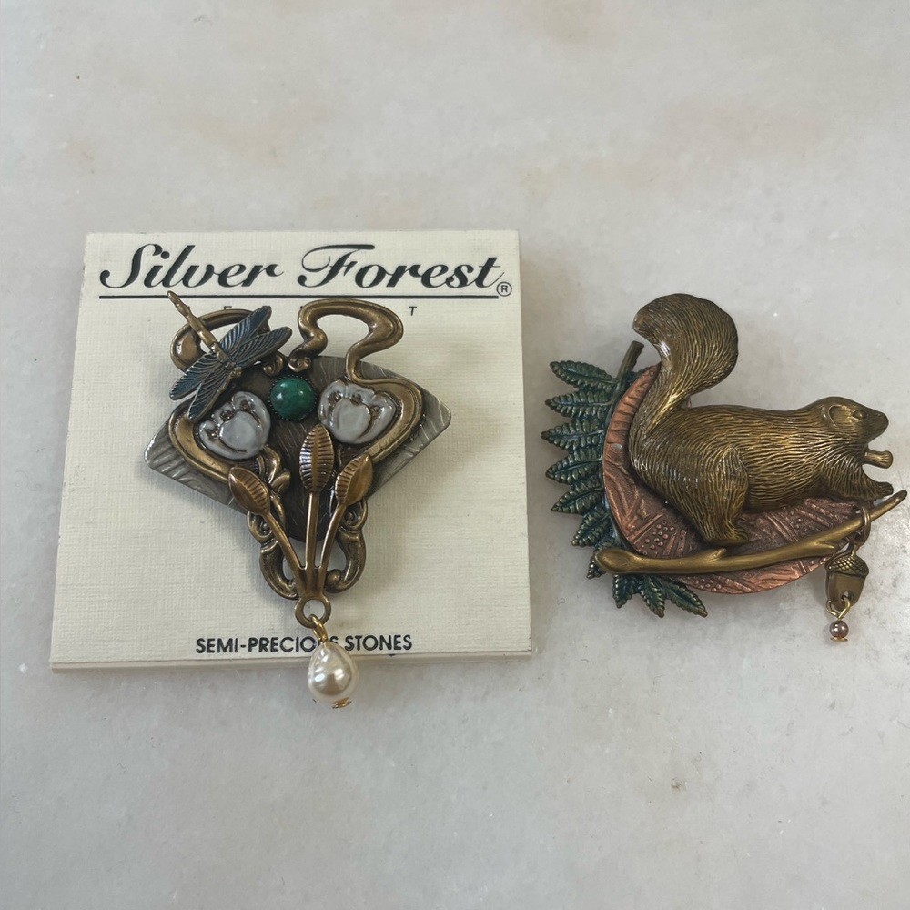 Vintage Silver Forest Brooches